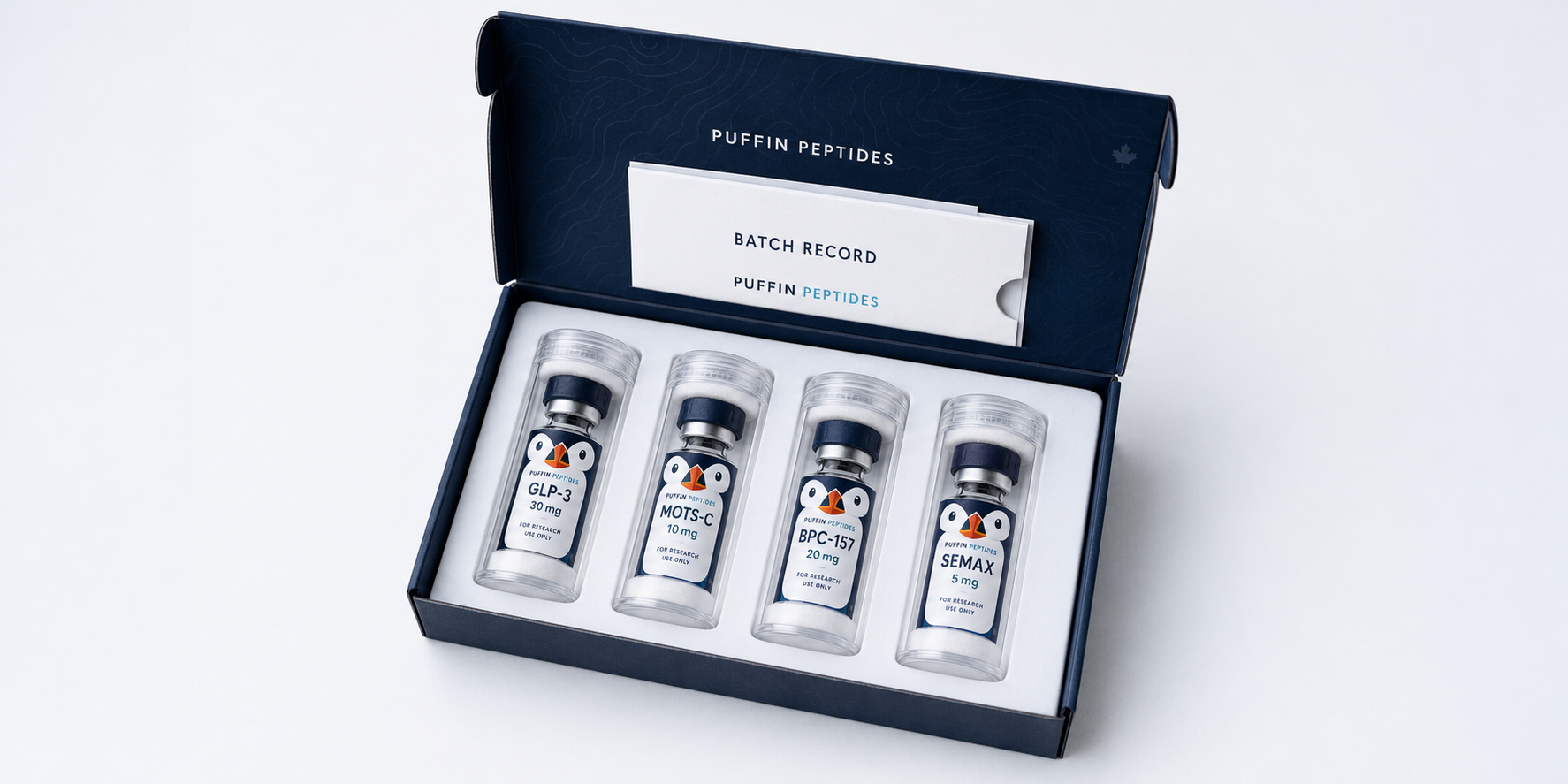 Puffin Peptides research vials and batch documentation